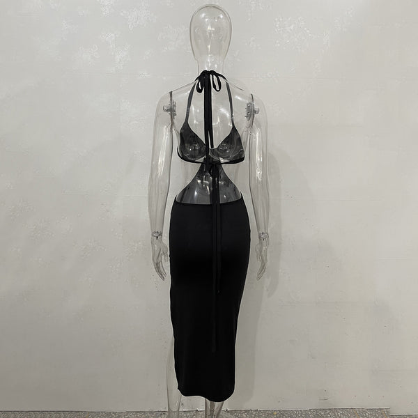 Trendy Sleeveless Open Back Slit Sexy Women Pencil Dress