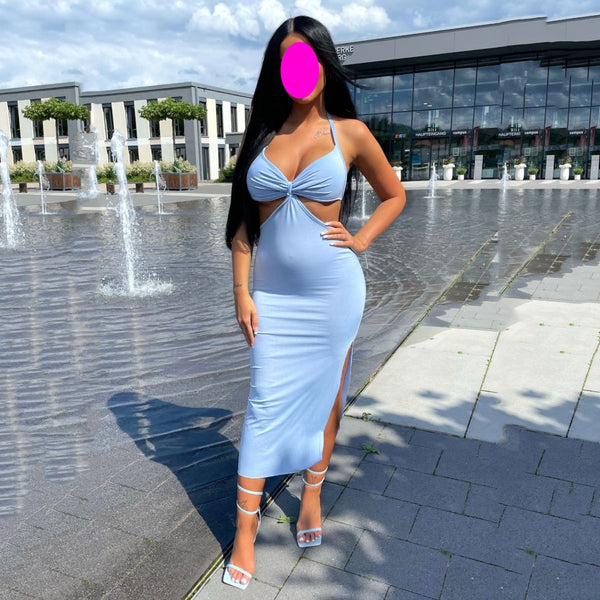 Trendy Sleeveless Open Back Slit Sexy Women Pencil Dress