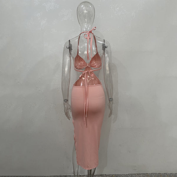 Trendy Sleeveless Open Back Slit Sexy Women Pencil Dress