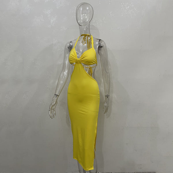 Trendy Sleeveless Open Back Slit Sexy Women Pencil Dress