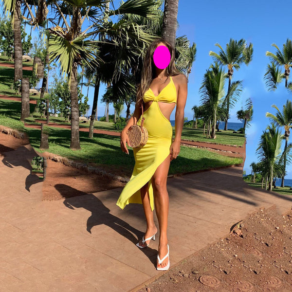 Trendy Sleeveless Open Back Slit Sexy Women Pencil Dress