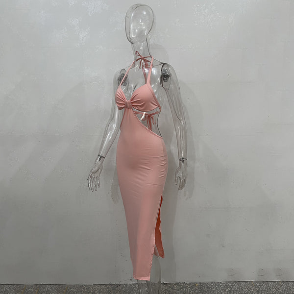 Trendy Sleeveless Open Back Slit Sexy Women Pencil Dress