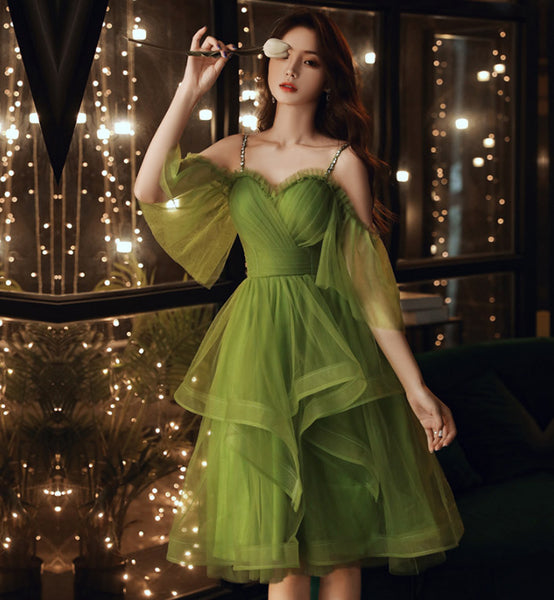 Green Temperament Bridesmaid Knee Length Short Dress Formal Cocktail Evening Gown