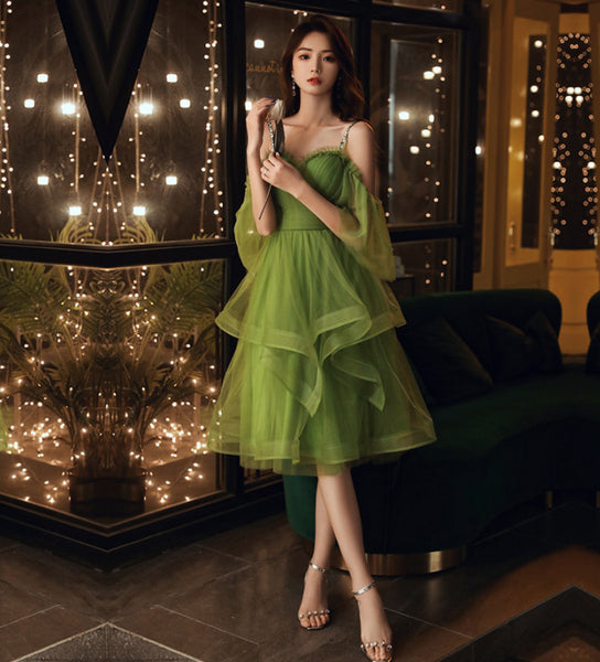 Green Temperament Bridesmaid Knee Length Short Dress Formal Cocktail Evening Gown