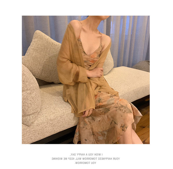 Floral Swing Two Pieces suit Temperament Ruffles Irregular Dress skirt