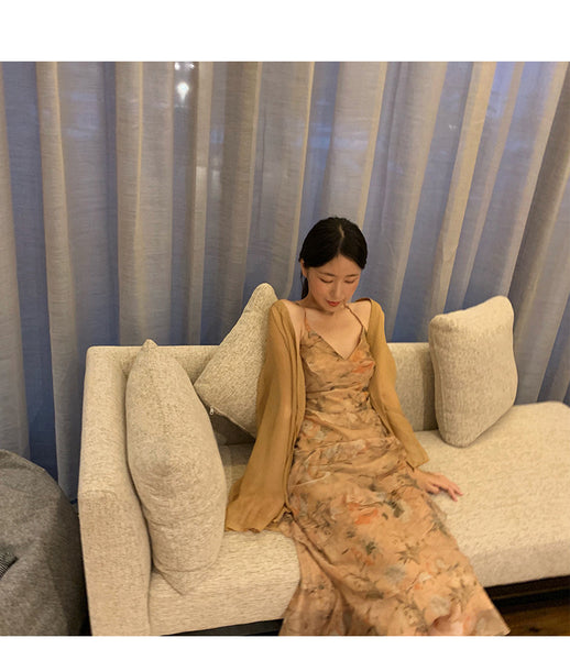 Floral Swing Two Pieces suit Temperament Ruffles Irregular Dress skirt