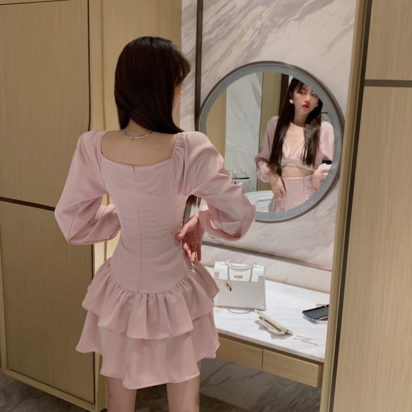 Sexy Fashion Temperament Hollowed Out Waist Encrusted Long Sleeves Dress