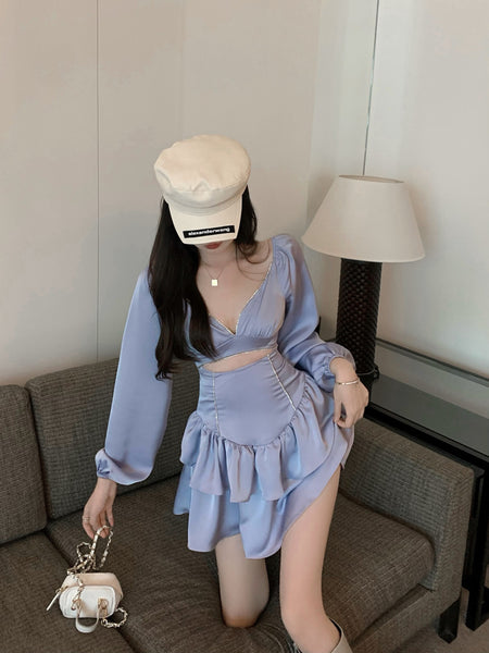 Sexy Fashion Temperament Hollowed Out Waist Encrusted Long Sleeves Dress