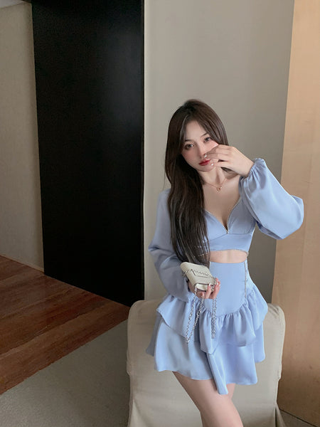 Sexy Fashion Temperament Hollowed Out Waist Encrusted Long Sleeves Dress