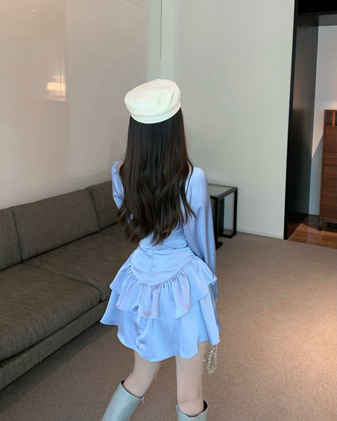 Sexy Fashion Temperament Hollowed Out Waist Encrusted Long Sleeves Dress