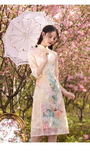 New Summer Young Women Elegant Retro Chinese Tide Slanted Placket Cheongsam Dress