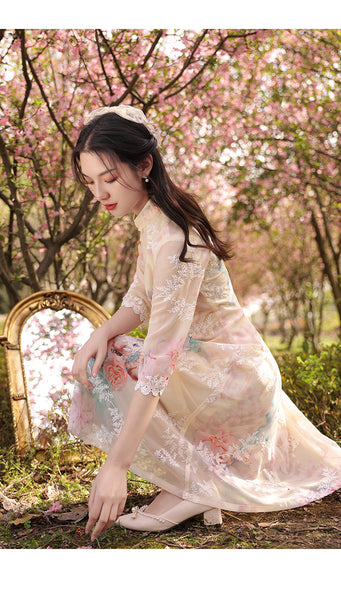 New Summer Young Women Elegant Retro Chinese Tide Slanted Placket Cheongsam Dress