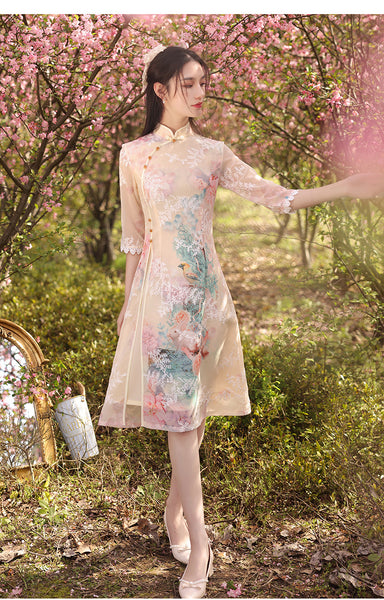 New Summer Young Women Elegant Retro Chinese Tide Slanted Placket Cheongsam Dress