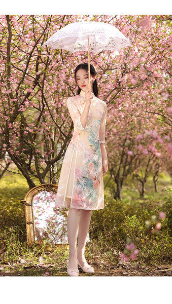 New Summer Young Women Elegant Retro Chinese Tide Slanted Placket Cheongsam Dress