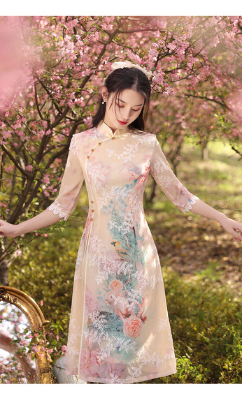 New Summer Young Women Elegant Retro Chinese Tide Slanted Placket Cheongsam Dress
