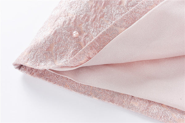 Beaded Short Sleeved Lace Doll Collar Temperament Women Pink A Line Dress