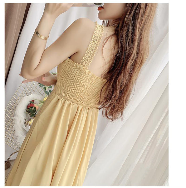 Yellow Color Attractive Sweet Sling Skirt A Line Chiffon Dress