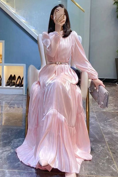 Lovely Fairy Retro Folds Temperament Long Skirt Loose Waist Swing Dress