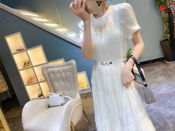Lovely Fairy Retro Folds Temperament Long Skirt Loose Waist Swing Dress