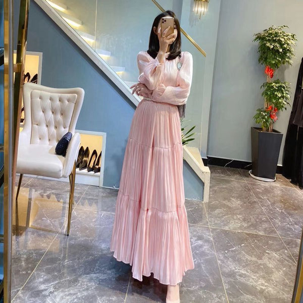 Lovely Fairy Retro Folds Temperament Long Skirt Loose Waist Swing Dress