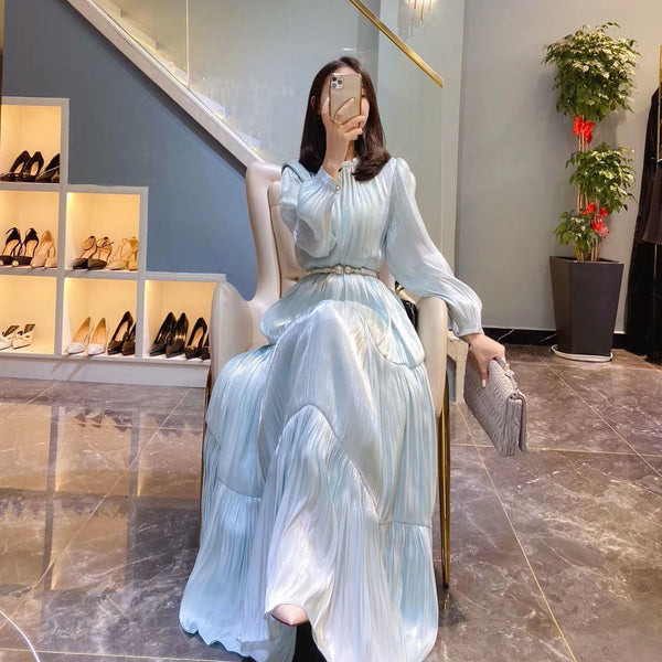 Lovely Fairy Retro Folds Temperament Long Skirt Loose Waist Swing Dress