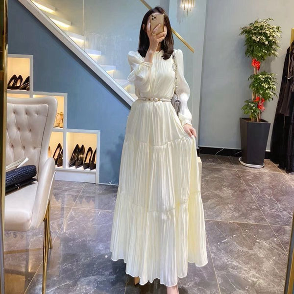 Lovely Fairy Retro Folds Temperament Long Skirt Loose Waist Swing Dress