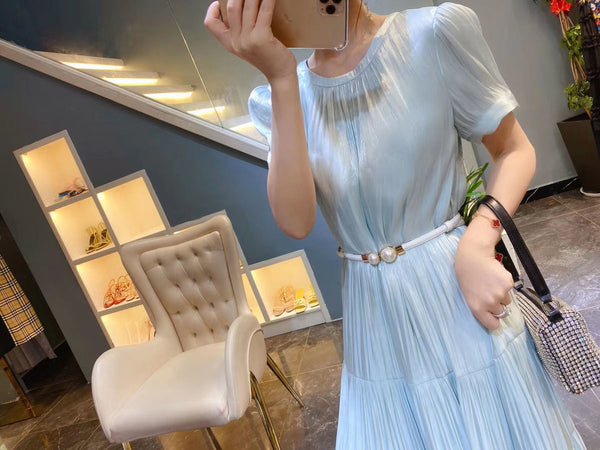 Lovely Fairy Retro Folds Temperament Long Skirt Loose Waist Swing Dress