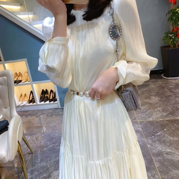 Lovely Fairy Retro Folds Temperament Long Skirt Loose Waist Swing Dress