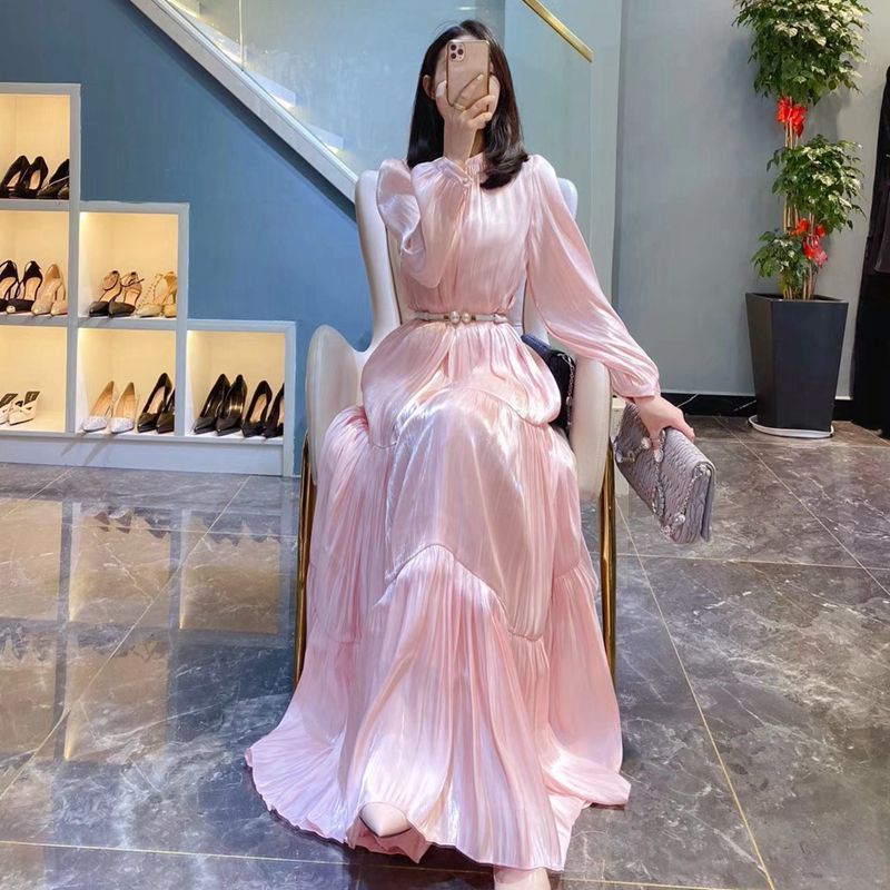 Lovely Fairy Retro Folds Temperament Long Skirt Loose Waist Swing Dress