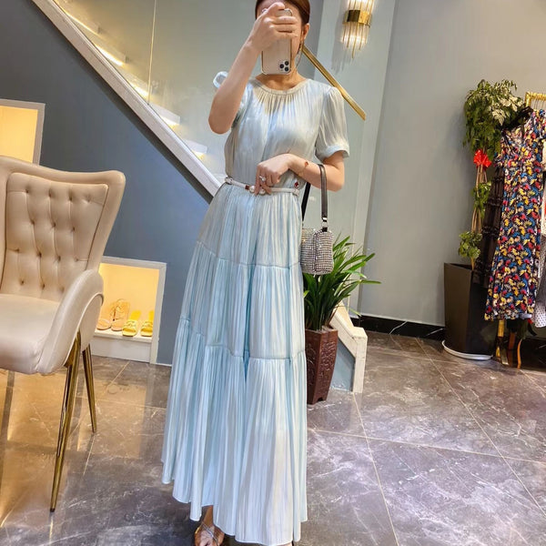 Lovely Fairy Retro Folds Temperament Long Skirt Loose Waist Swing Dress