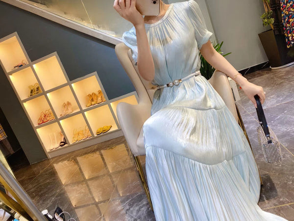 Lovely Fairy Retro Folds Temperament Long Skirt Loose Waist Swing Dress