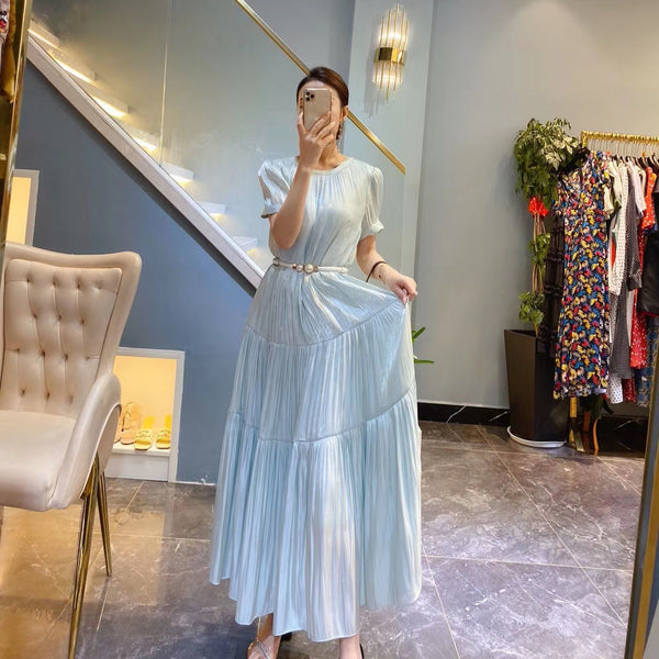 Lovely Fairy Retro Folds Temperament Long Skirt Loose Waist Swing Dress