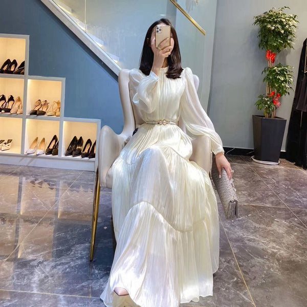 Lovely Fairy Retro Folds Temperament Long Skirt Loose Waist Swing Dress