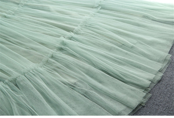 Temperament Fashion Two Piece Sleeveless Dress Mesh Long Skirt