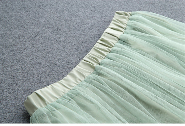 Temperament Fashion Two Piece Sleeveless Dress Mesh Long Skirt