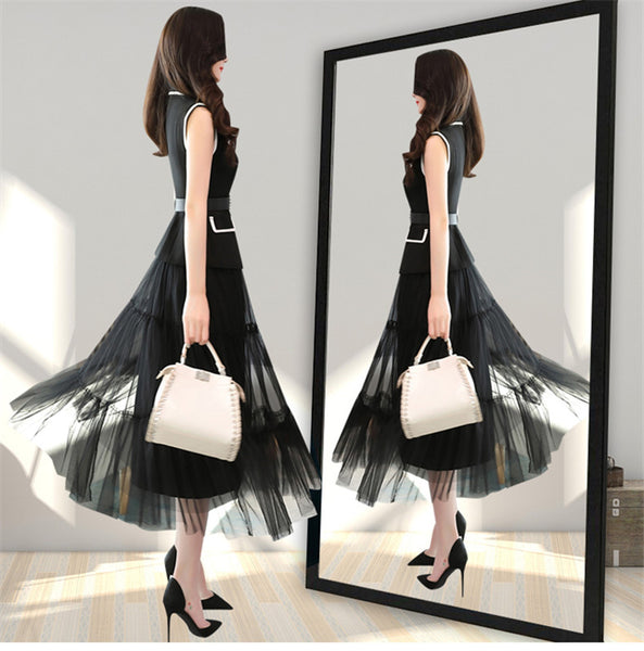 Temperament Fashion Two Piece Sleeveless Dress Mesh Long Skirt