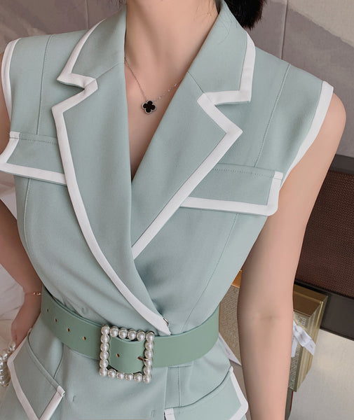 Temperament Fashion Two Piece Sleeveless Dress Mesh Long Skirt