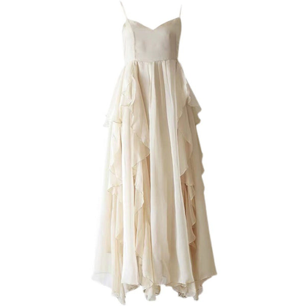 Sexy Backless V Neck High Waist Fairy Ruffle Sling Irregular Dress