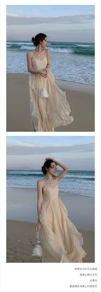 Sexy Backless V Neck High Waist Fairy Ruffle Sling Irregular Dress