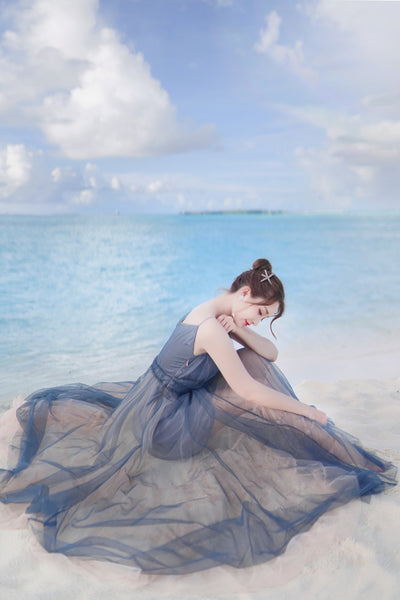 Vacation Beach Temperament Hem Mesh Bridesmaid Big Swing Dress