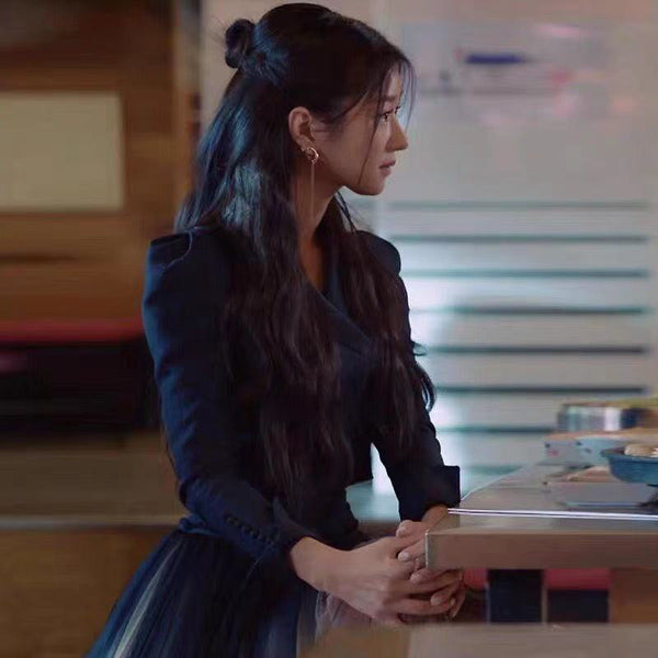 Spring Women Drama Black Fashion Suit Mesh Big Swing Skirt Dress