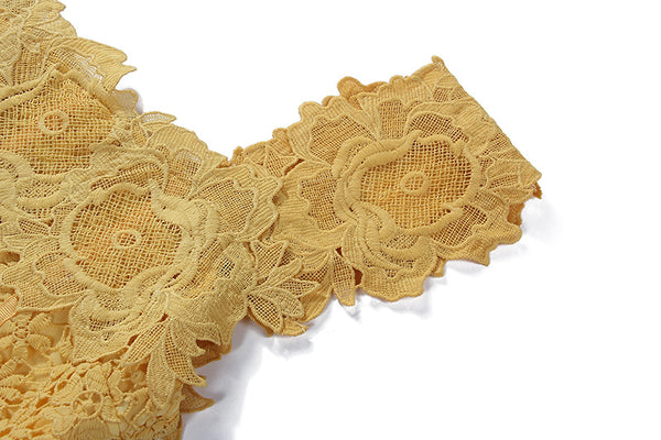 Spring Yellow Square Neck Lace Sweet Embroidery Luxury Sleeveless A Line Dress