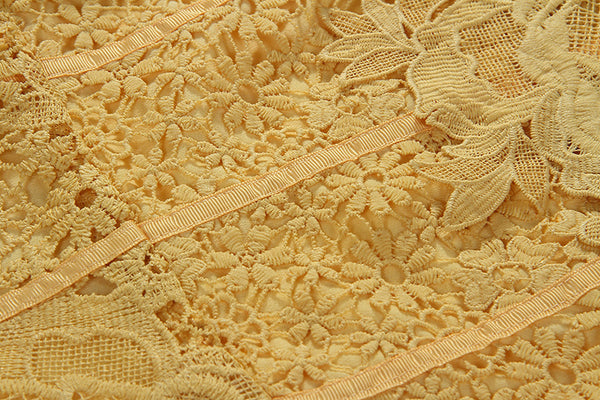 Spring Yellow Square Neck Lace Sweet Embroidery Luxury Sleeveless A Line Dress
