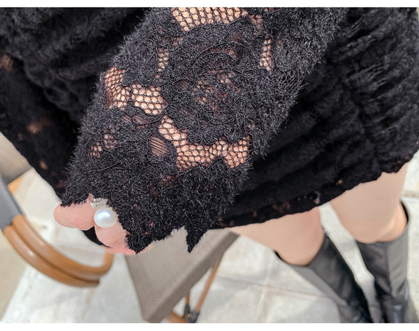 Spring Waist Slim V-neck Lace Long Sleeves Collage Fairy Dress