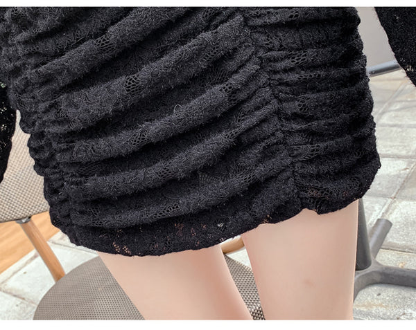 Spring Waist Slim V-neck Lace Long Sleeves Collage Fairy Dress