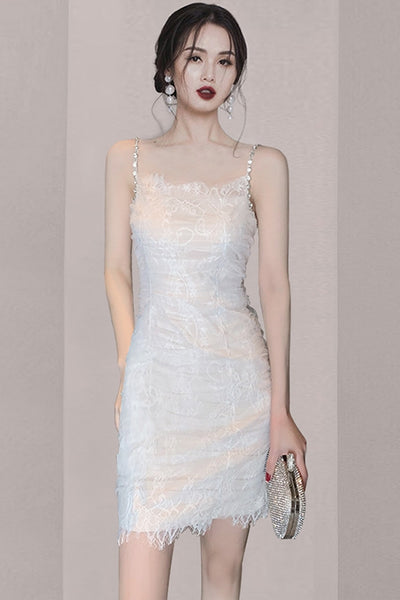 Sexy Sweet Sling Shoulder Skirt Temperament Lace High Fairy Hips Bodycon Dress