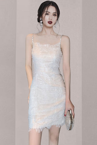 Sexy Sweet Sling Shoulder Skirt Temperament Lace High Fairy Hips Bodycon Dress