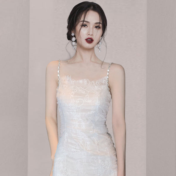 Sexy Sweet Sling Shoulder Skirt Temperament Lace High Fairy Hips Bodycon Dress