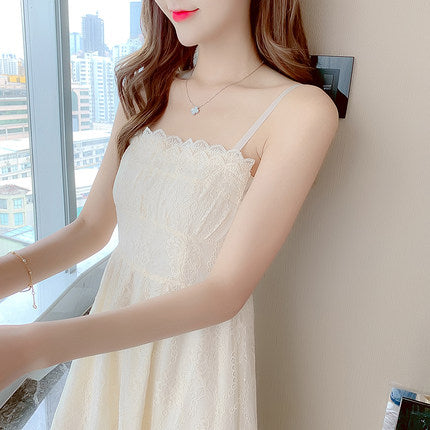 Retro Square Neck Sling Strap Skirt Sweet Lace Lovely Fairy Bell Flower Princess Dress