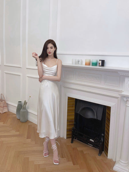 Satin Sexy Temperament Elegant Women Wear Soft Smooth Texture Dress